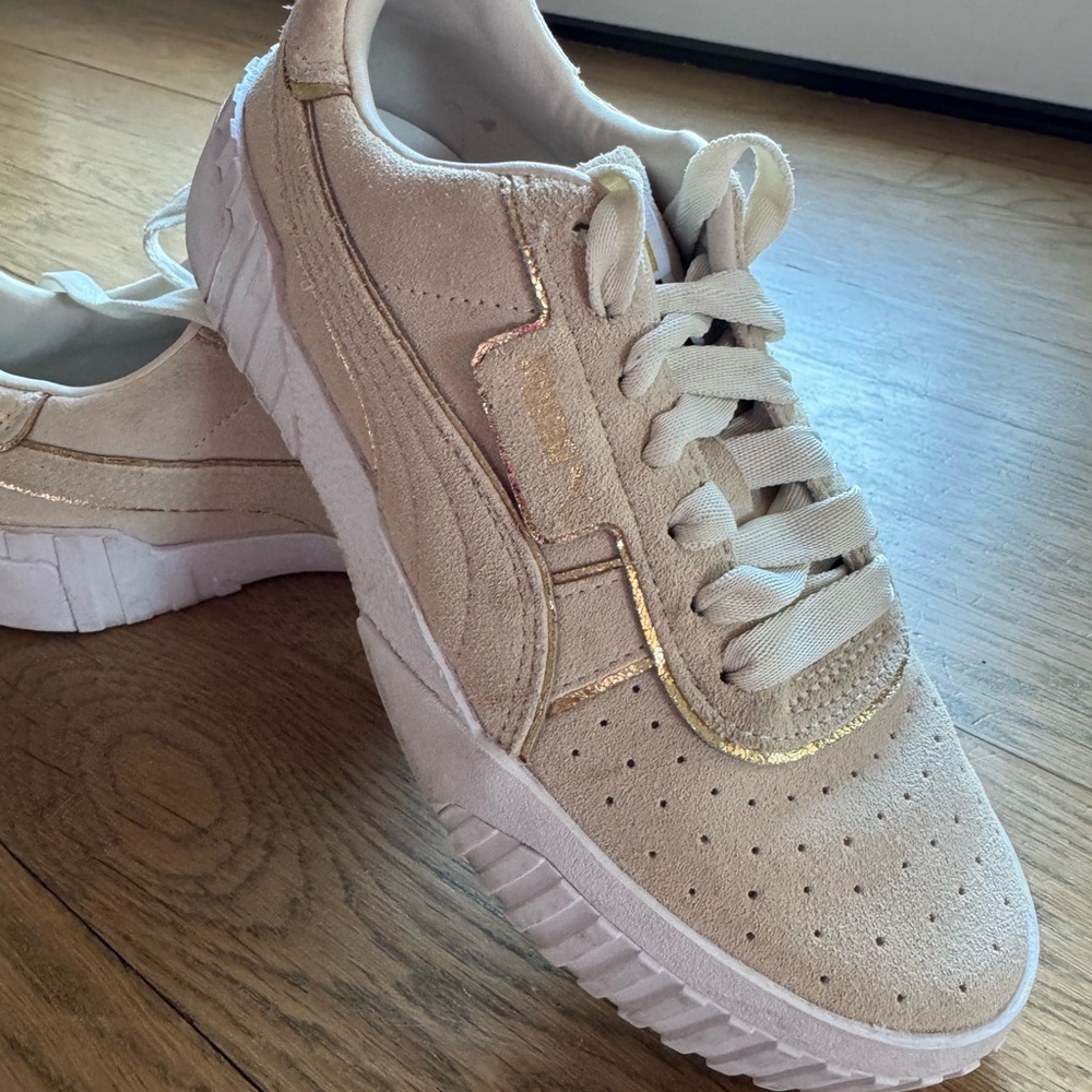 Puma Women's suede beige Sneakers with Gold Accents
